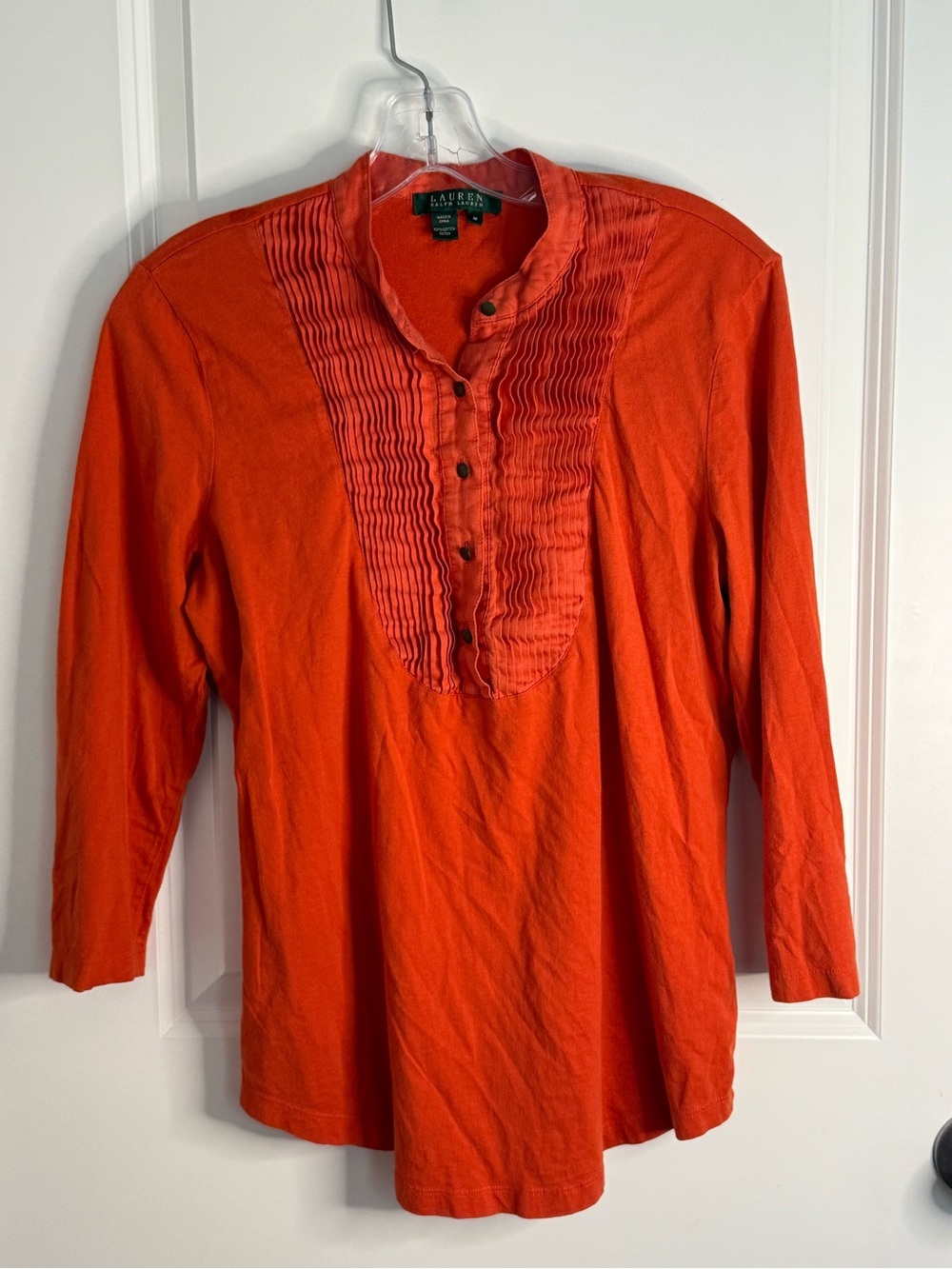 Lauren Ralph Lauren Green Tag Orange Pleated Tunic Top M